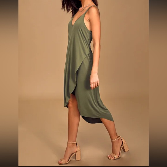 Lulus Dresses & Skirts - Lulu's Asymmetrical Olive Green Dress